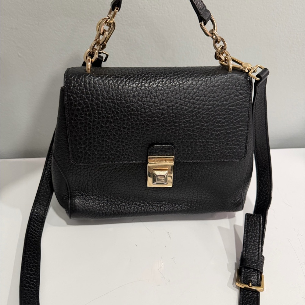 FURLA black Leather  Crossbody Bag with Gold Hardware